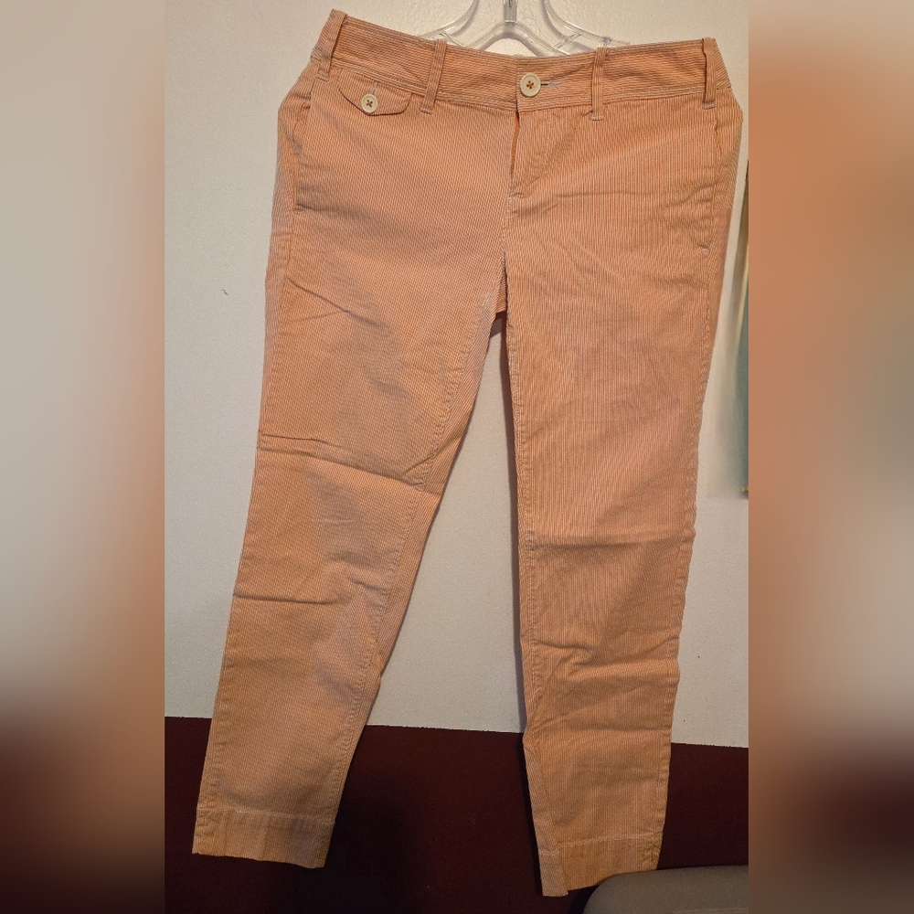 Anthropologie Orange Stripped Paper Bag Pants